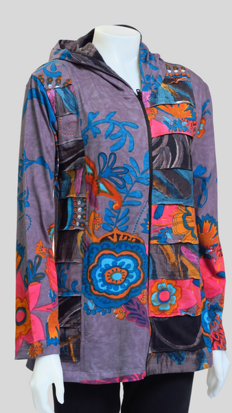 HI-J23019-GR Print Sinker Patch  Hoody Jacket