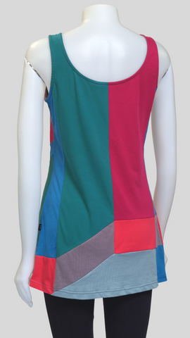 TT-T23322-BR Org.Cotton Sinker Multi Patch Sleeveless Top