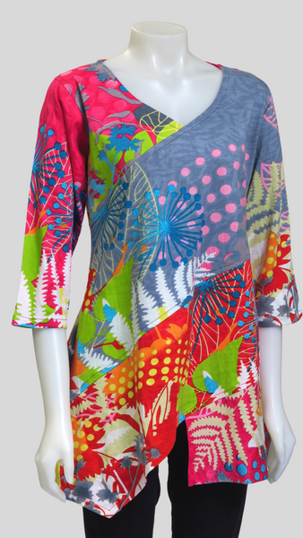 HI-T23006-PK Printed Cotton  Sinker 3/4 Sleeve Tunic