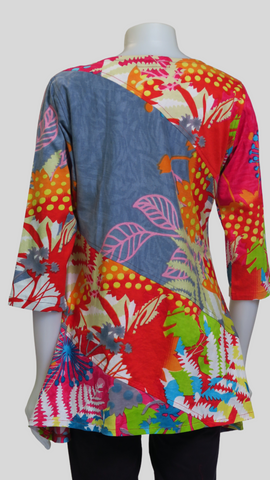 HI-T23006-PK Printed Cotton  Sinker 3/4 Sleeve Tunic