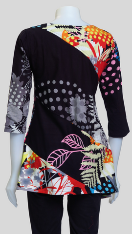 HI-T23006-BK Printed Cotton  Sinker 3/4 Sleeve Tunic