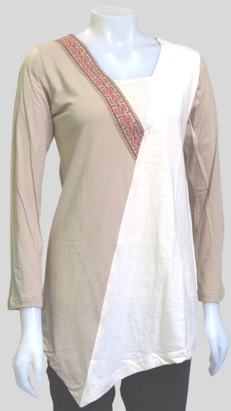 RJ-T23913-NT Embroidered Hemp Cotton Tunic