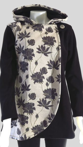 TT-J23115-BK Fleece Flower Jacquard Swing Hoody Jacket