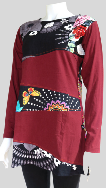 HI-T22845-MA Sinker Print Patch Long Sleeved Tunic