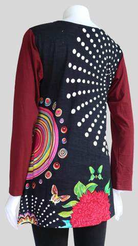 HI-T22845-MA Sinker Print Patch Long Sleeved Tunic