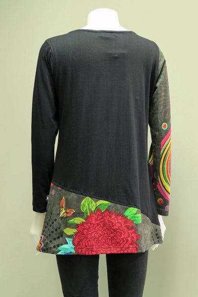 HI-T1990-GR - Printed Cotton Patch Tunic