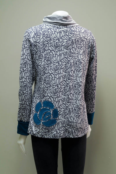 RJ-T1967-PE - Rose Print Roll Neck Top