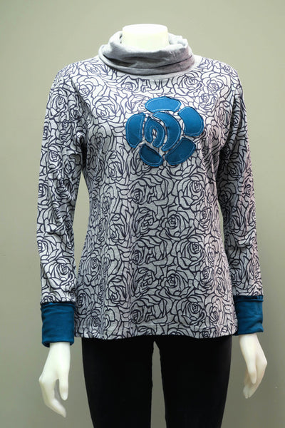 Rose Print Roll Neck Top