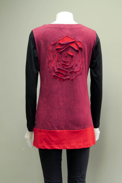 RJ-T1974-RD - Emb. Rose Cut Tunic