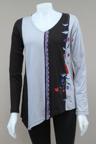 V-neck Panelled Emb. Tunic