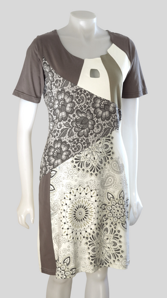 Organic Cotton Sinker Panelled Printed Half  Sleeve Dress