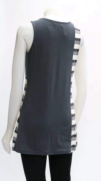 TT-T21301-DGR Organic Jacquard Striped Panelled Top