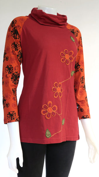 TT-T22916-MA Flower Applique Organic Cotton Top